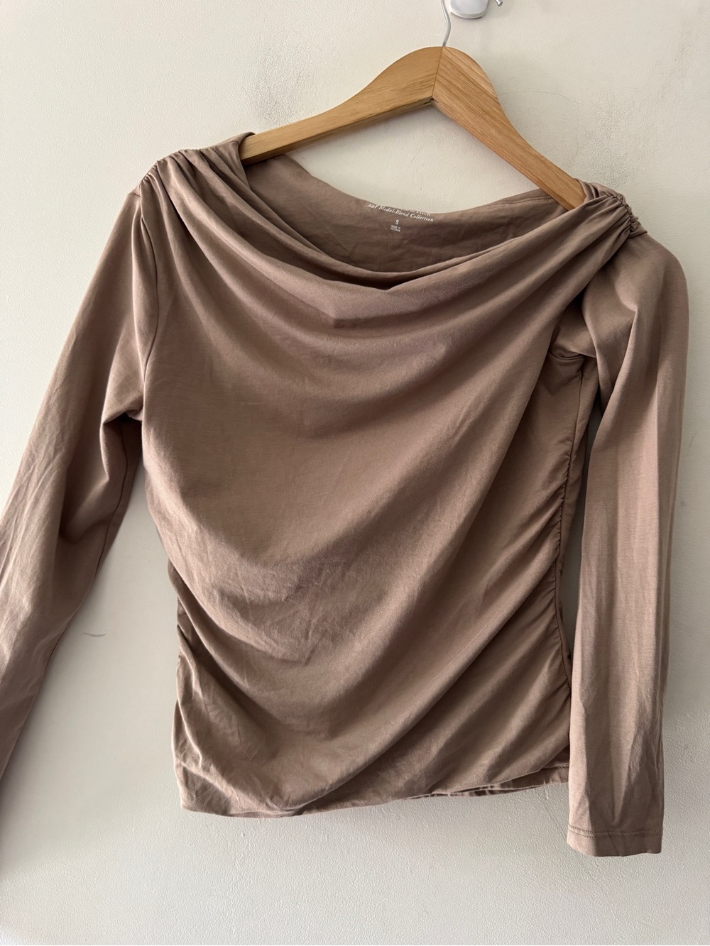Abercrombie & Fitch Brown Asymmetrical Ruched Long Sleeve Top A&F Modal Blend